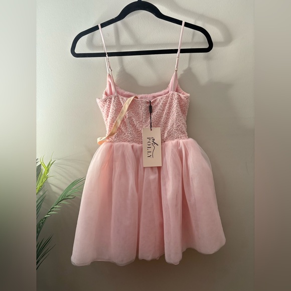 Oh Polly Embellished Corset Tulle Skirt Mini Dress in Blush EUGENIE - Picture 4 of 6